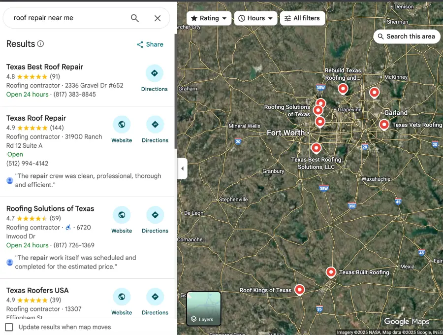 what is roofing seo, google map search